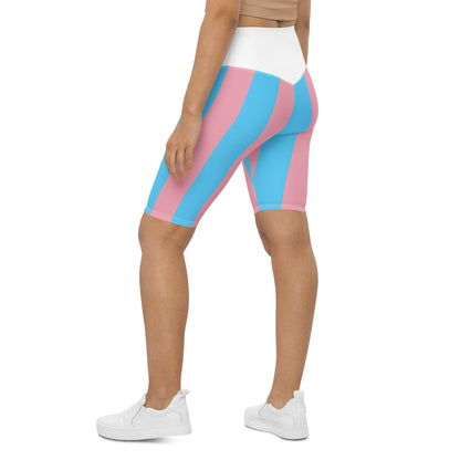Blue Pink White Pride Ribbon White Butt-Lifting Cycling Shorts tunnellsCo.