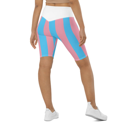 Blue Pink White Pride Ribbon White Butt-Lifting Cycling Shorts tunnellsCo.