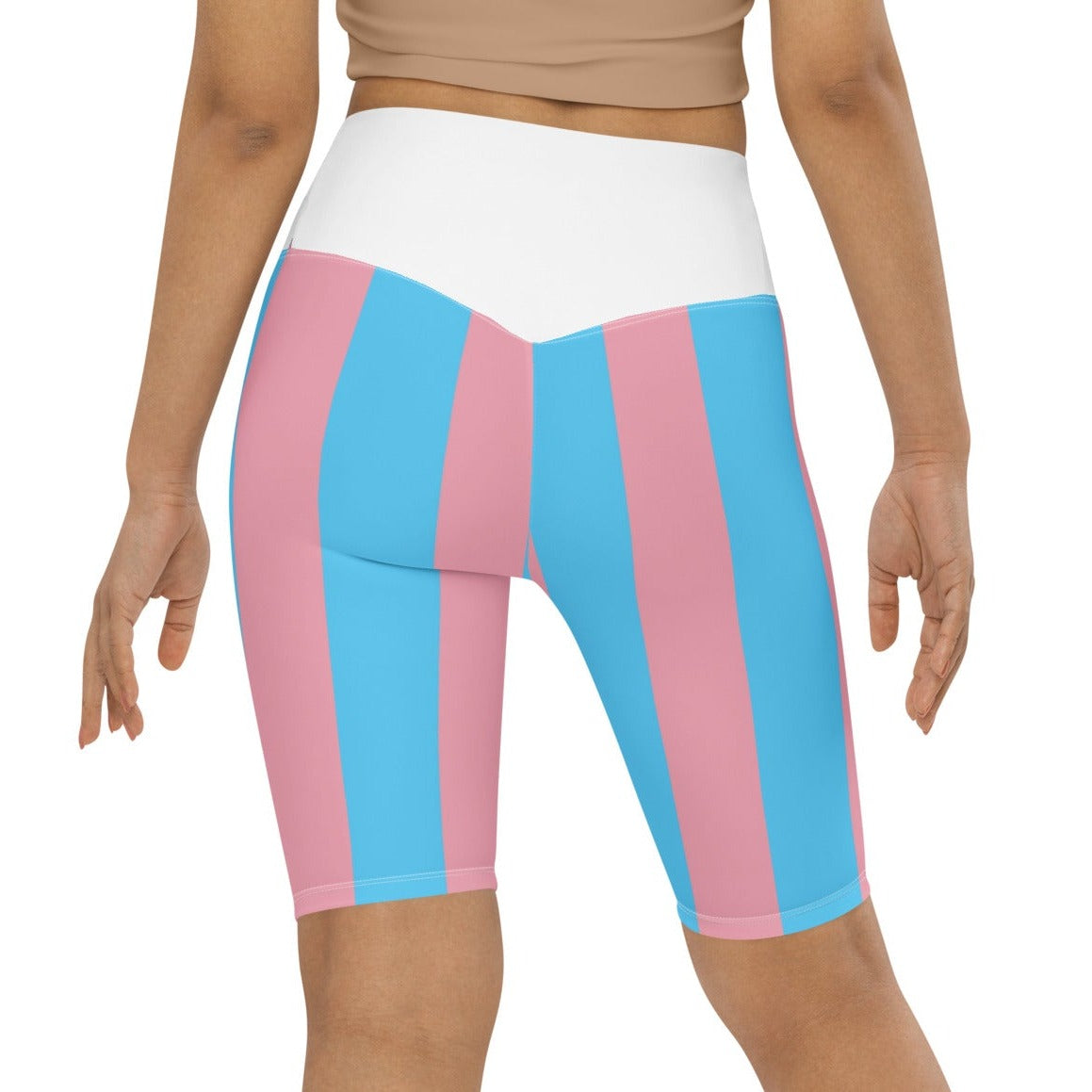 Blue Pink White Pride Ribbon White Butt-Lifting Cycling Shorts tunnellsCo.