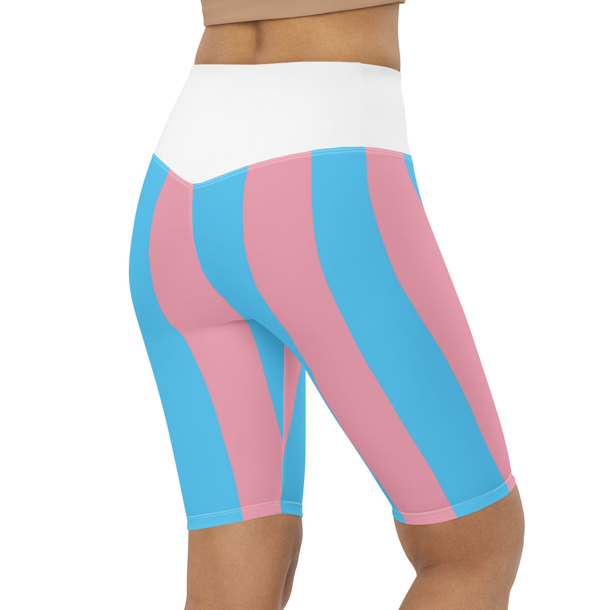 Blue Pink White Pride Ribbon White Butt-Lifting Cycling Shorts tunnellsCo.
