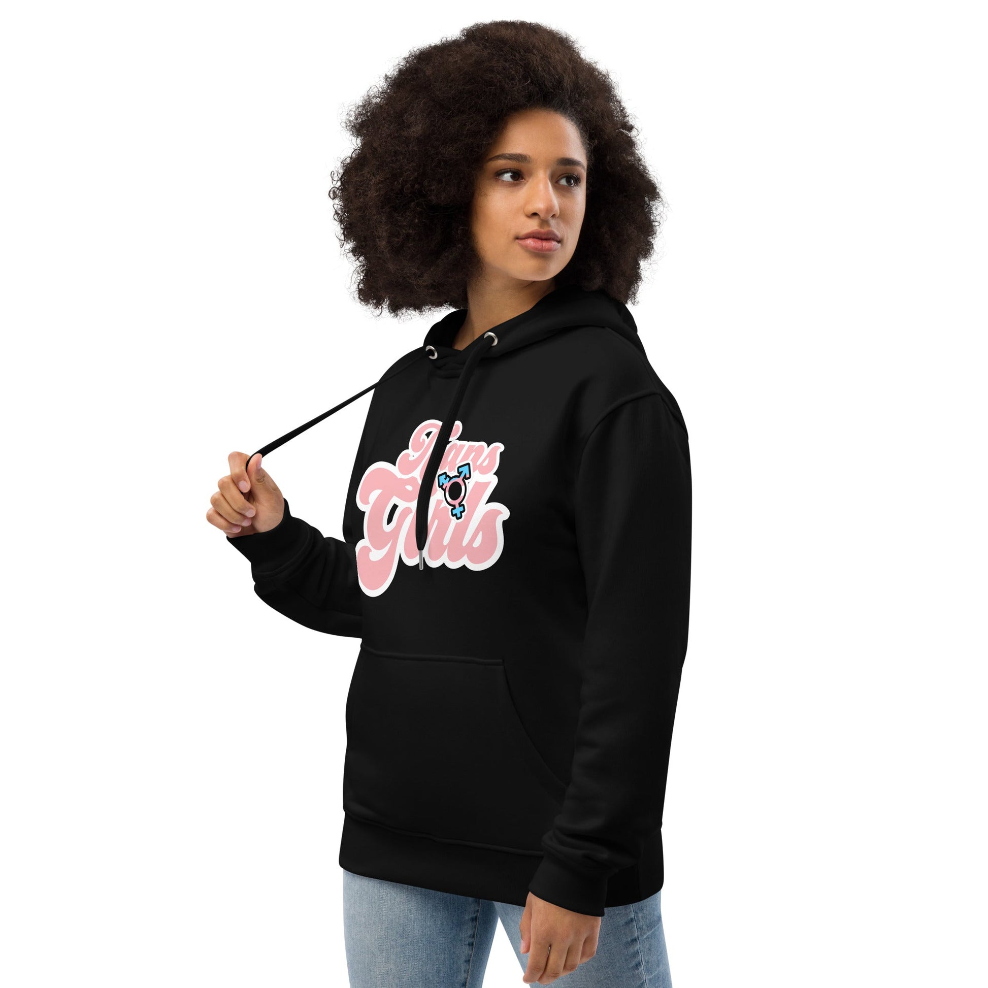 Blue Pink White 'TRANSGIRLS' Black Premium Soft Organic Cotton Hoodie tunnellsCo.