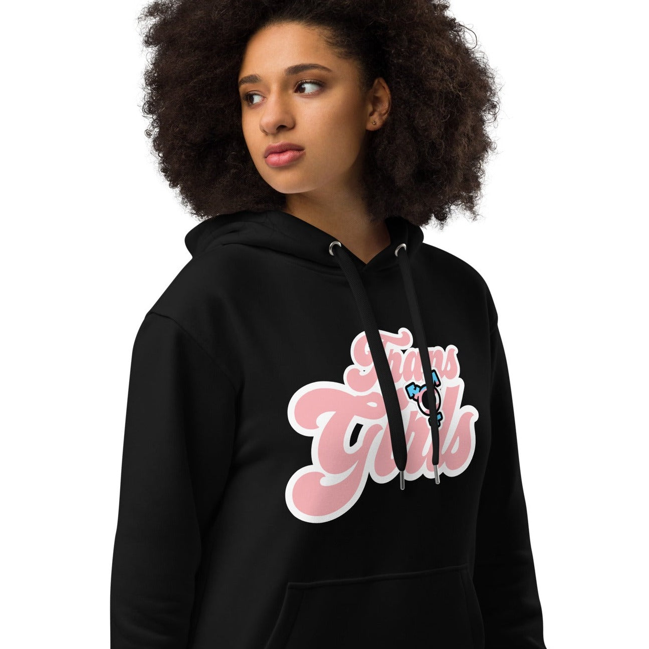 Blue Pink White 'TRANSGIRLS' Black Premium Soft Organic Cotton Hoodie tunnellsCo.