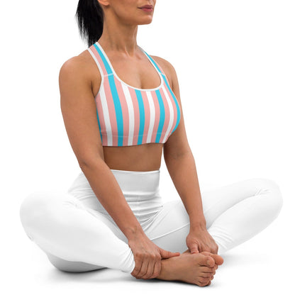 Blue Pink White Trans Pride Candy Stripe Athleisure Fitness Sports Bra tunnellsCo.