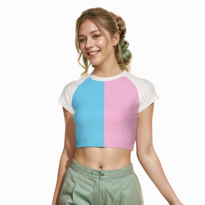 Teen Blue Pink White Pride Fitted Cropped T-Shirt