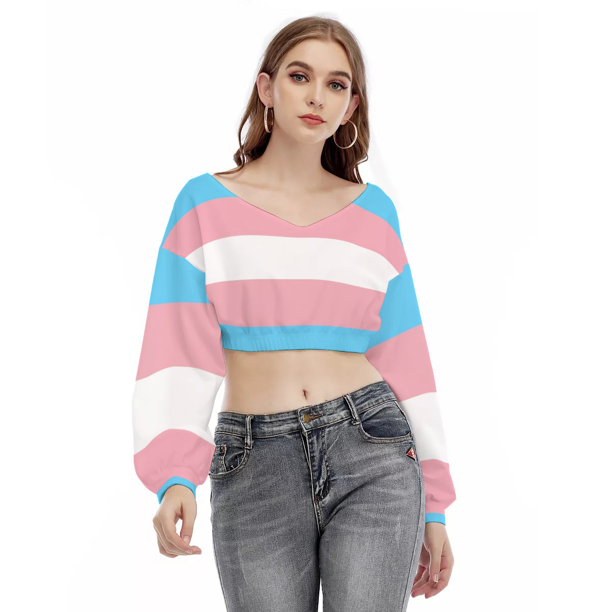 All-Over Print Women's V-neck Long Sleeve Cropped Sweatshirt