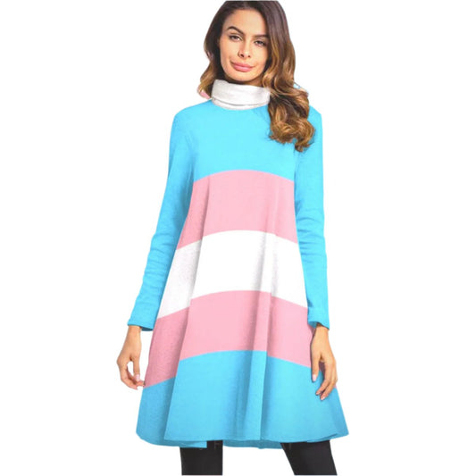 All-Over Print Women's High Neck Dress With Long Sleeve