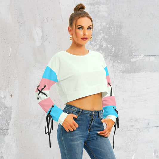 Long Sleeve Cropped Sweatshirt With Lace up tunnellsCo.