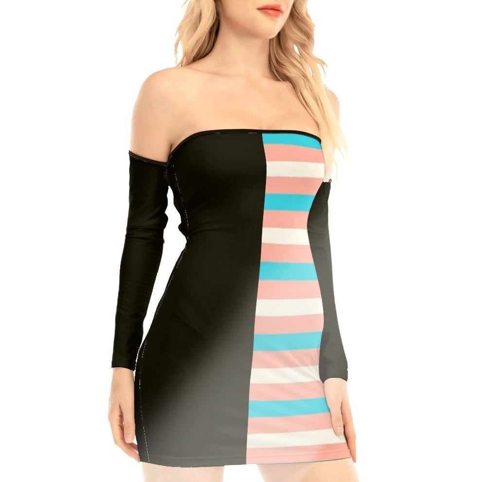 Plus Size Blue Pink White Pride Candy Striped/Black Lace-Up-Back Dress tunnellsCo.