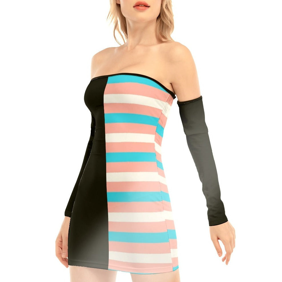 Plus Size Blue Pink White Pride Candy Striped/Black Lace-Up-Back Dress tunnellsCo.