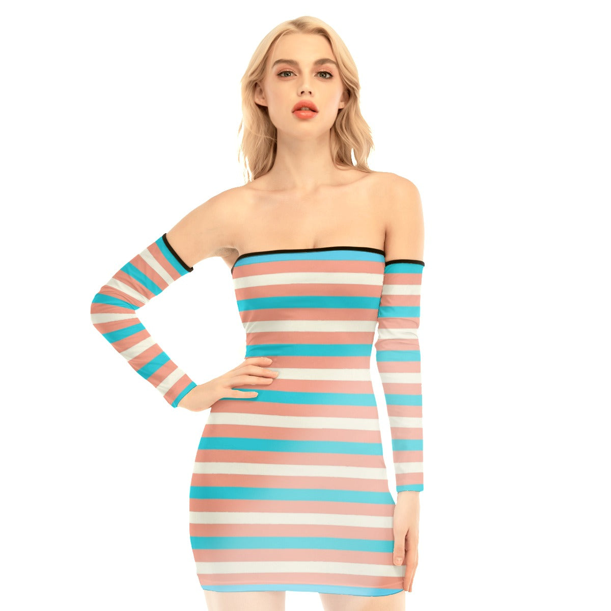 Plus Size Blue Pink White Pride Candy Striped Lace-Up-Back Dress tunnellsCo.