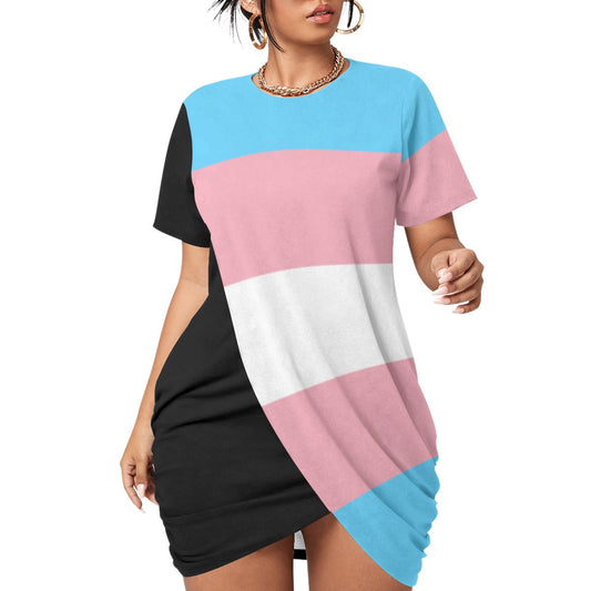 Plus Size Trans Coloured Short-Sleeved Stacked Hem T-Shirt Dress tunnellsCo.