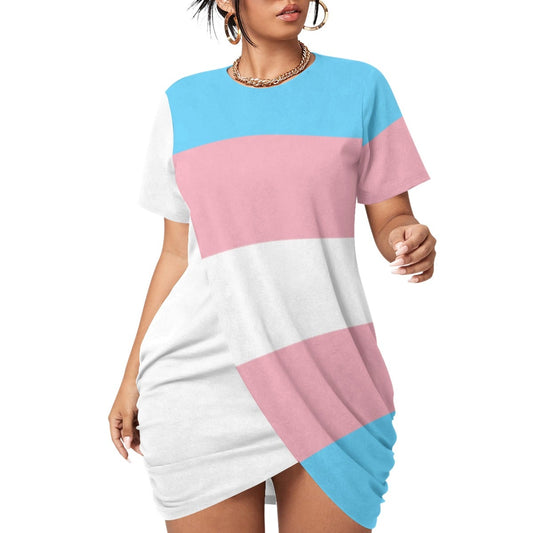 Plus Size Trans Coloured Short-Sleeved Stacked Hem T-Shirt Dress tunnellsCo.
