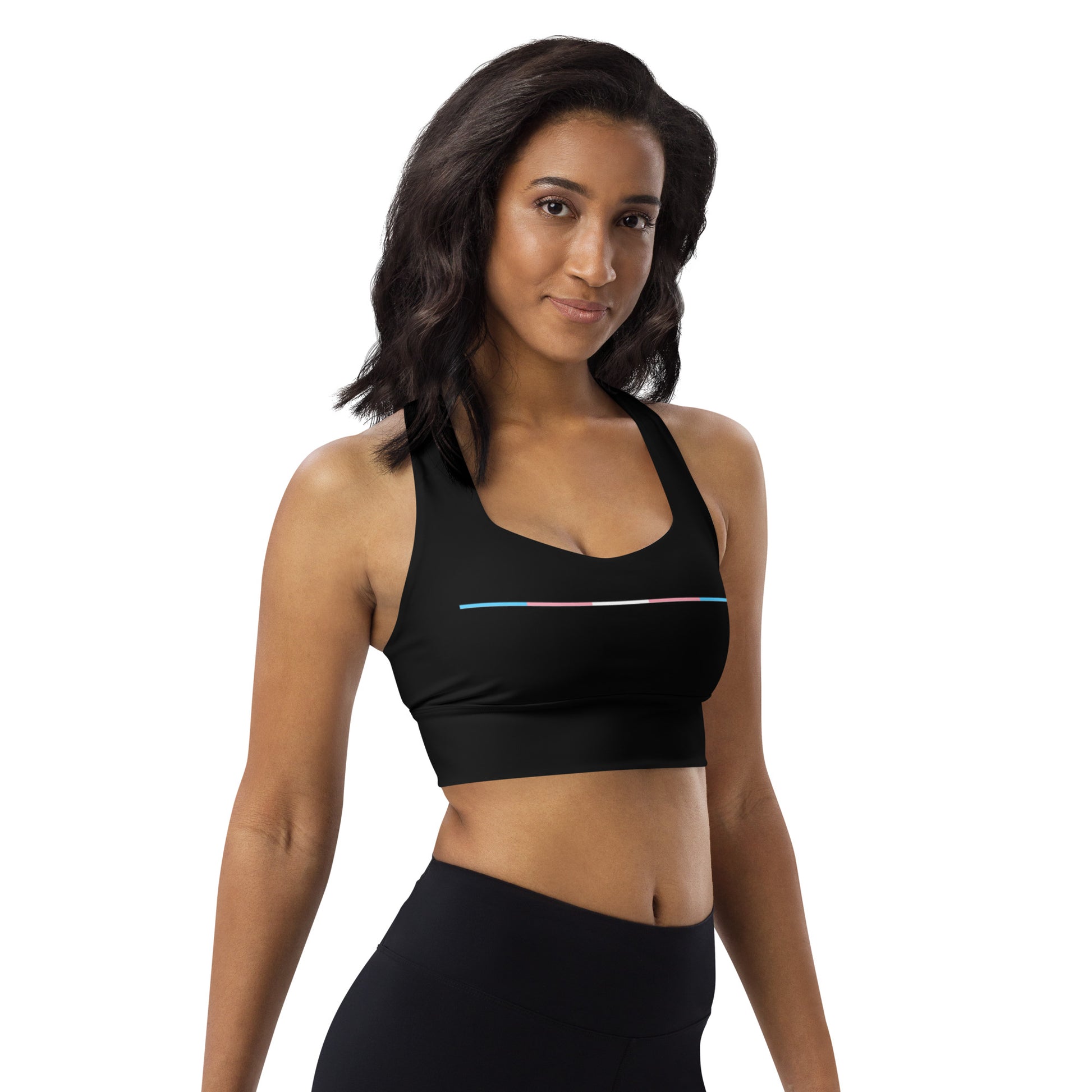 Subtle Blue Pink White Pride Black Sports Bra tunnellsCo.