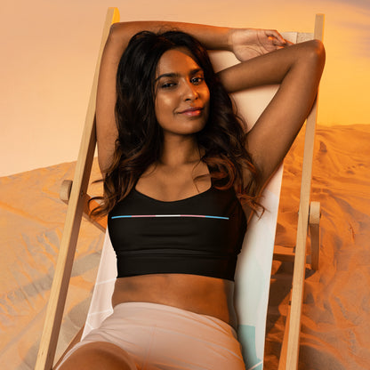 Subtle Blue Pink White Pride Black Sports Bra tunnellsCo.