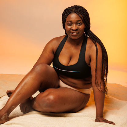Subtle Blue Pink White Pride Black Sports Bra tunnellsCo.
