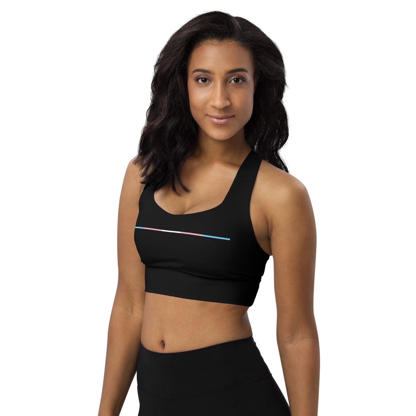 Subtle Blue Pink White Pride Black Sports Bra tunnellsCo.