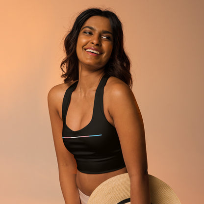 Subtle Blue Pink White Pride Black Sports Bra tunnellsCo.