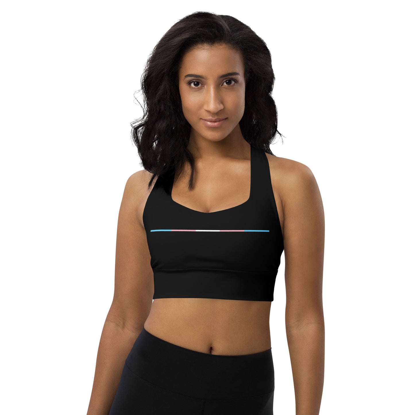 Subtle Blue Pink White Pride Black Sports Bra tunnellsCo.