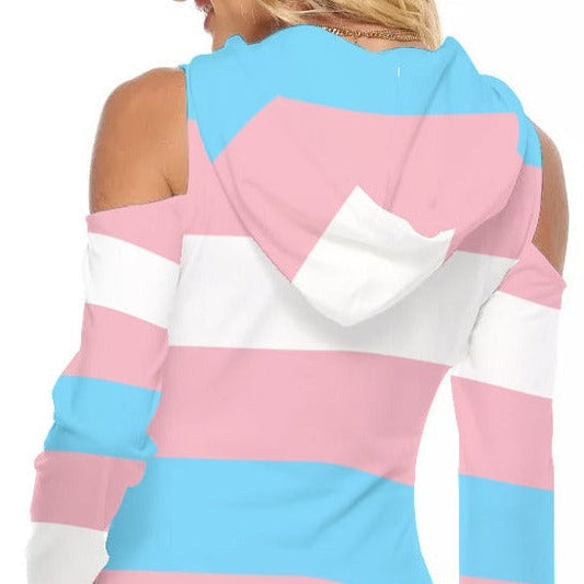 Teen Blue Pink White All-Over Pride Cold-Shoulder Hooded Dress tunnellsCo.