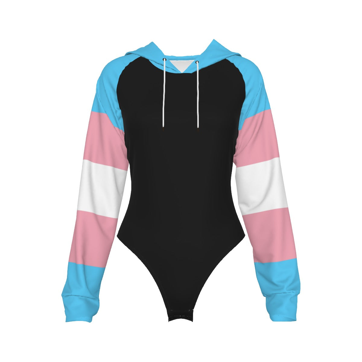 Teen Trans Coloured/Black Trans Pride Raglan Sleeve Hooded Bodysuit tunnellsCo.