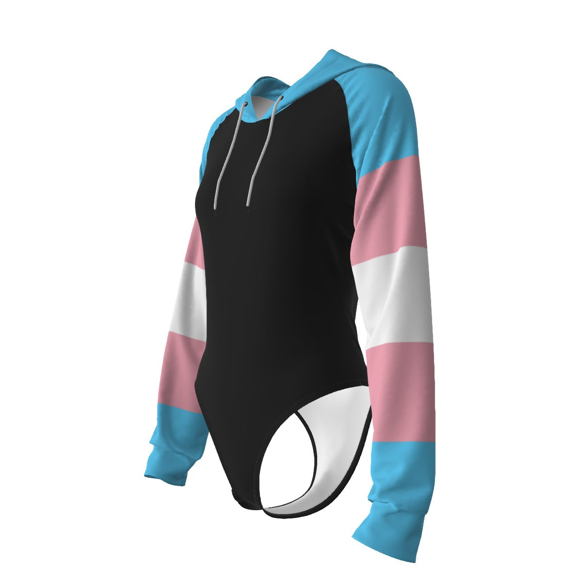 Teen Trans Coloured/Black Trans Pride Raglan Sleeve Hooded Bodysuit tunnellsCo.