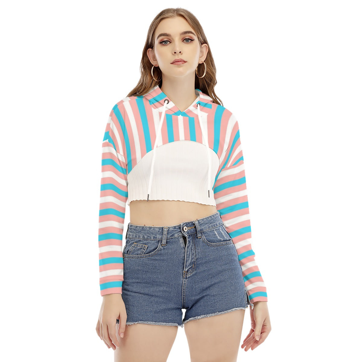 Teen Trans Coloured Candy Striped Cropped Hooded Smock Top tunnellsCo.