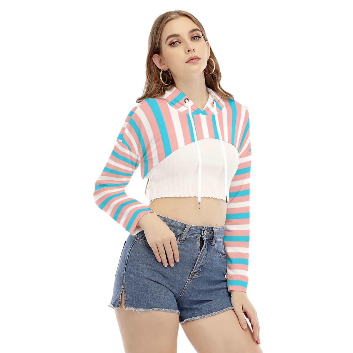 Teen Trans Coloured Candy Striped Cropped Hooded Smock Top tunnellsCo.