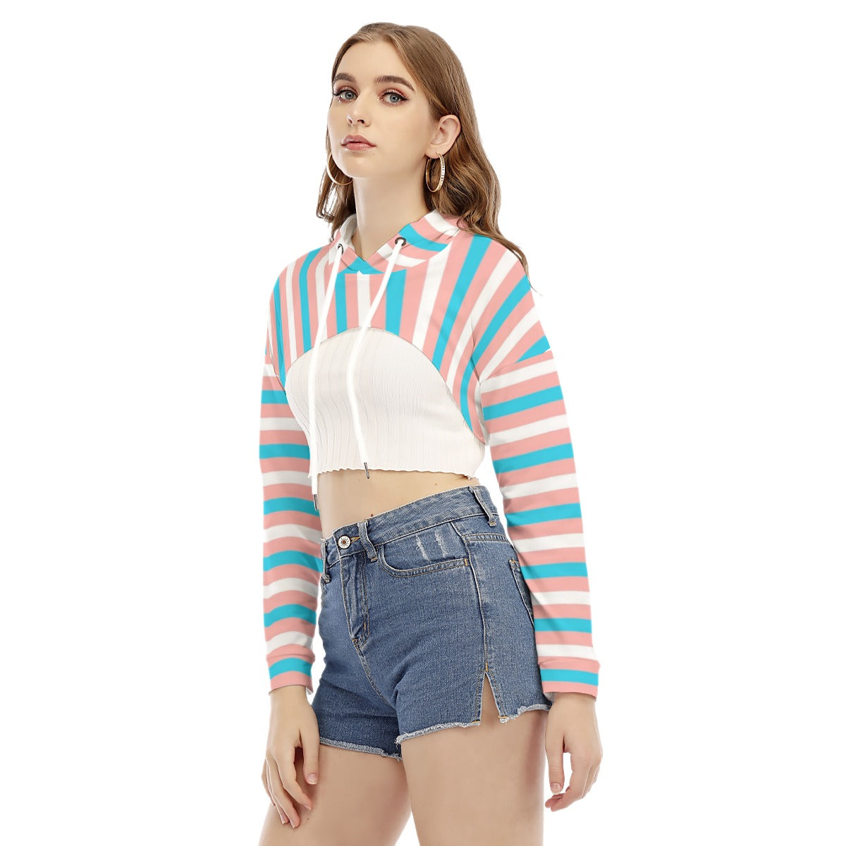 Teen Trans Coloured Candy Striped Cropped Hooded Smock Top tunnellsCo.