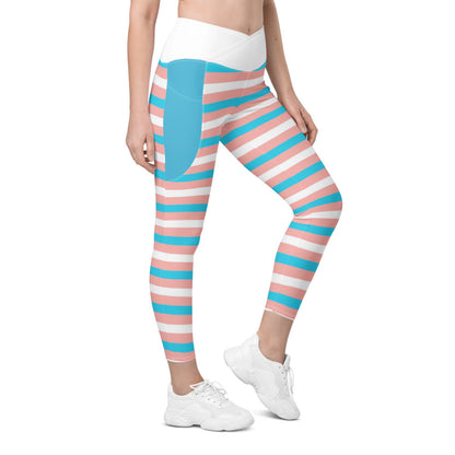 Trans Coloured Pride Candy Stripe Fitness, Pilates Crossover Waistband Workout Pants tunnellsCo.