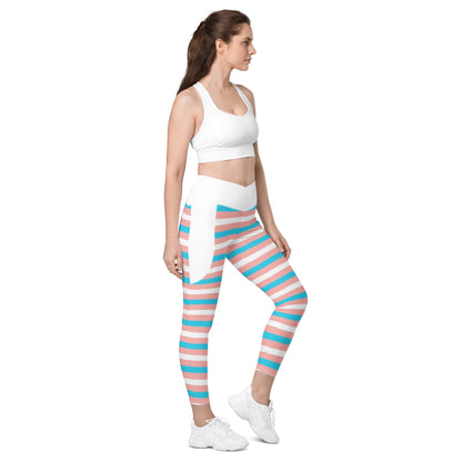 Trans Coloured Pride Candy Stripe Fitness, Pilates Crossover Waistband Workout Pants tunnellsCo.