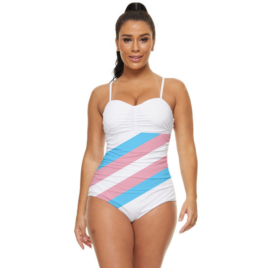 Trans Coloured Sash Ribbon Retro Style White Swimsuit tunnellsCo.