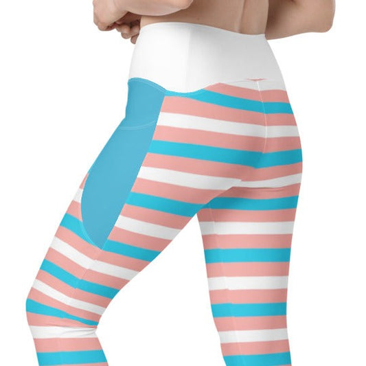 Trans Coloured Trans Pride Candy Striped High-Waisted Pocketed Pilates Pants tunnellsCo.