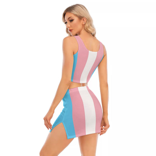 Trans Coloured Trans Pride Cropped Top & Split-Sided Skirt Set tunnellsCo.