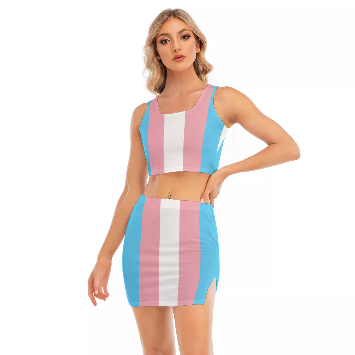 Trans Coloured Trans Pride Cropped Top & Split-Sided Skirt Set tunnellsCo.