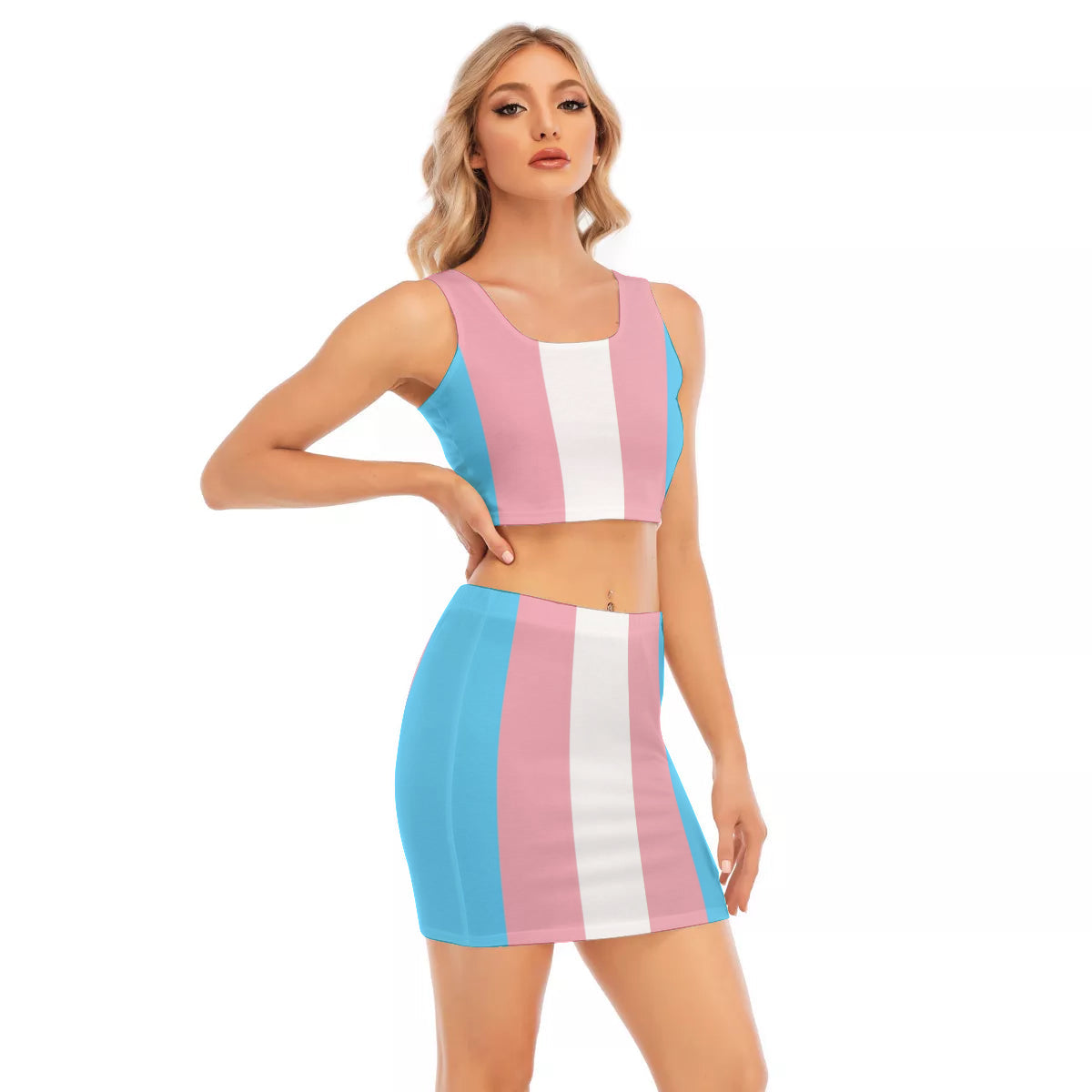 Trans Coloured Trans Pride Cropped Top & Split-Sided Skirt Set tunnellsCo.