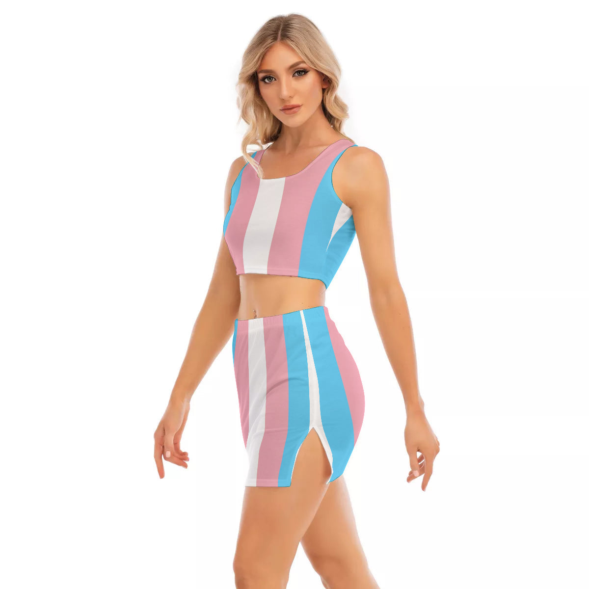 Trans Coloured Trans Pride Cropped Top & Split-Sided Skirt Set tunnellsCo.