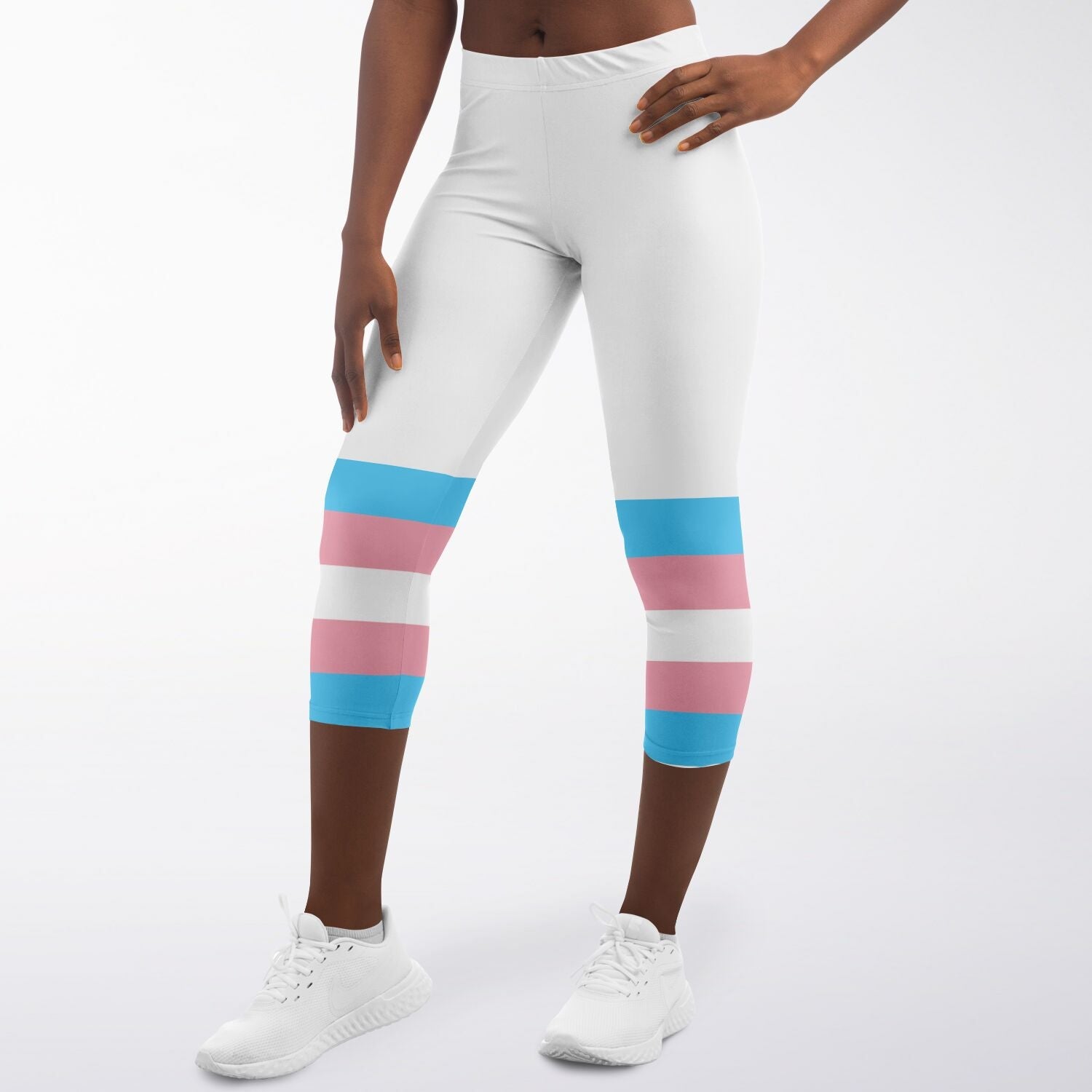 Trans Coloured Trans Pride Ribbon White Breathable Yoga Capri tunnellsCo.