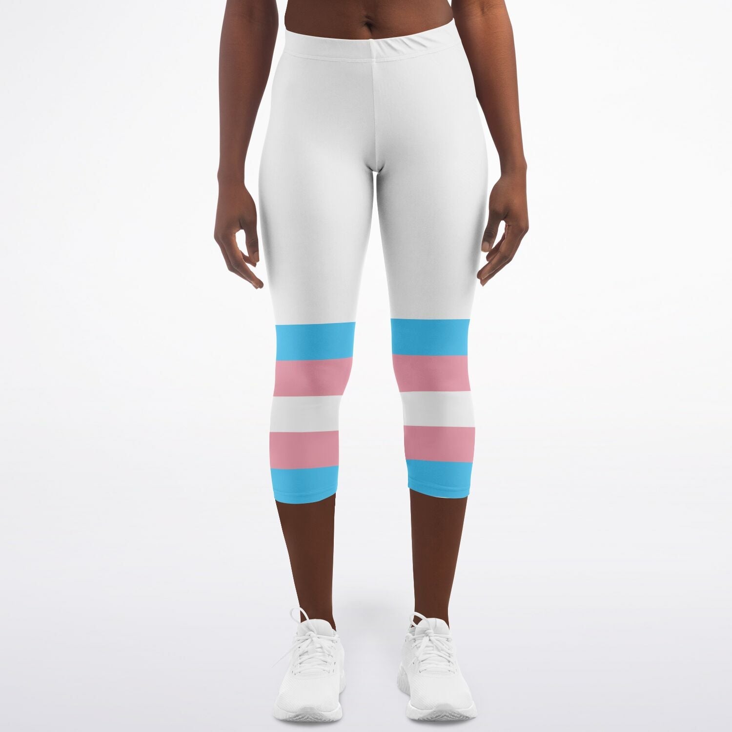 Trans Coloured Trans Pride Ribbon White Breathable Yoga Capri tunnellsCo.