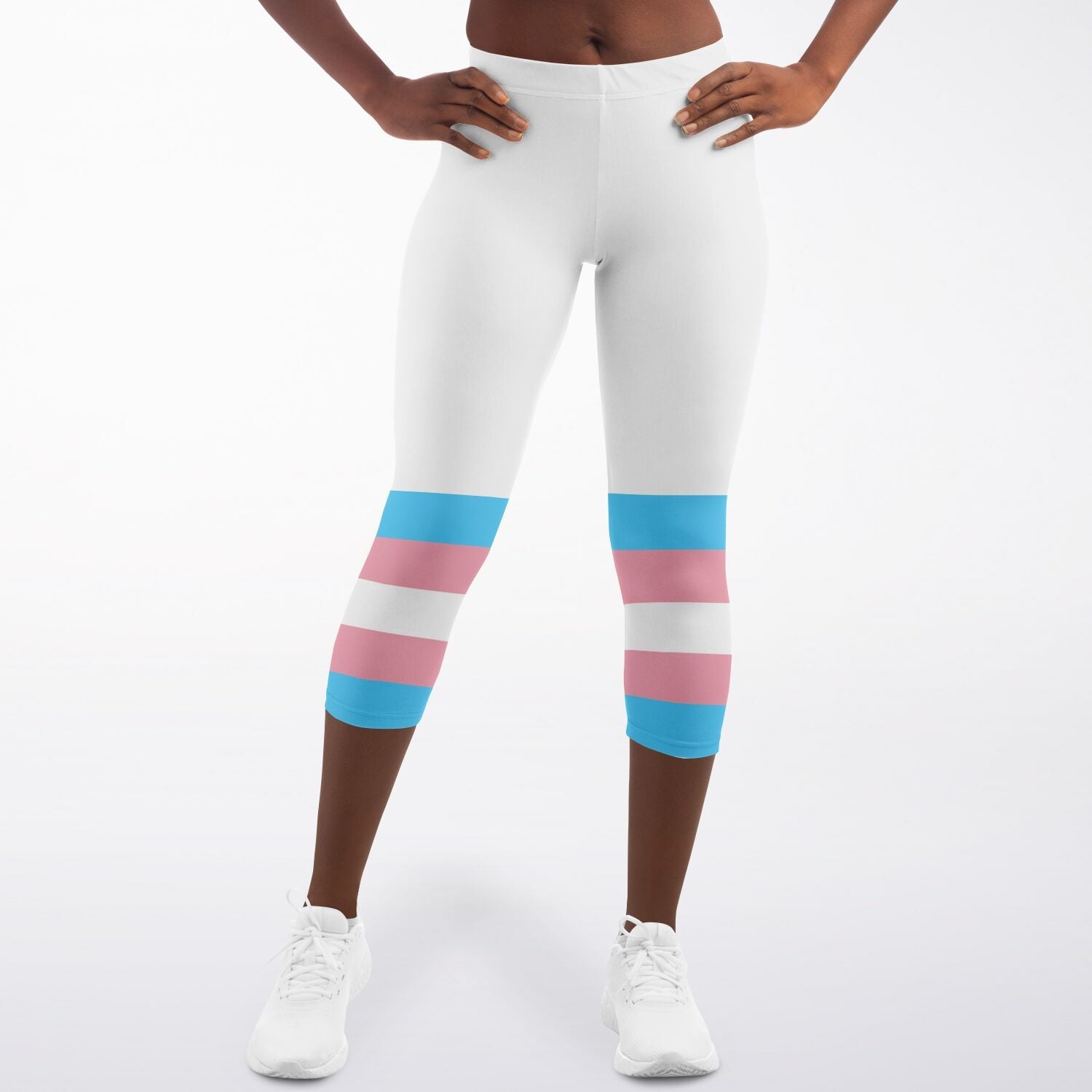 Trans Coloured Trans Pride Ribbon White Breathable Yoga Capri tunnellsCo.