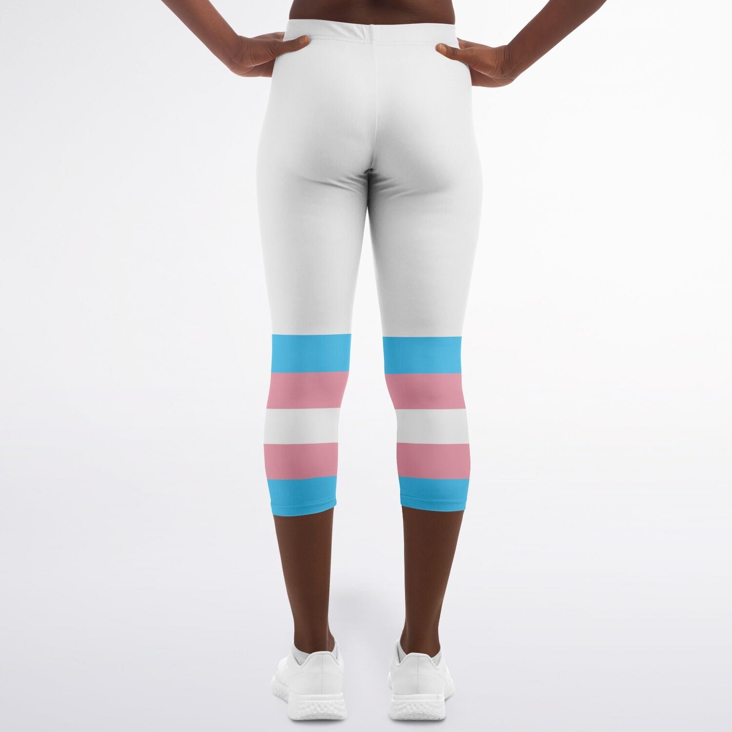 Trans Coloured Trans Pride Ribbon White Breathable Yoga Capri tunnellsCo.