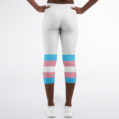 Trans Coloured Trans Pride Ribbon White Breathable Yoga Capri tunnellsCo.