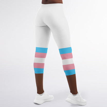 Trans Coloured Trans Pride Ribbon White Breathable Yoga Capri tunnellsCo.