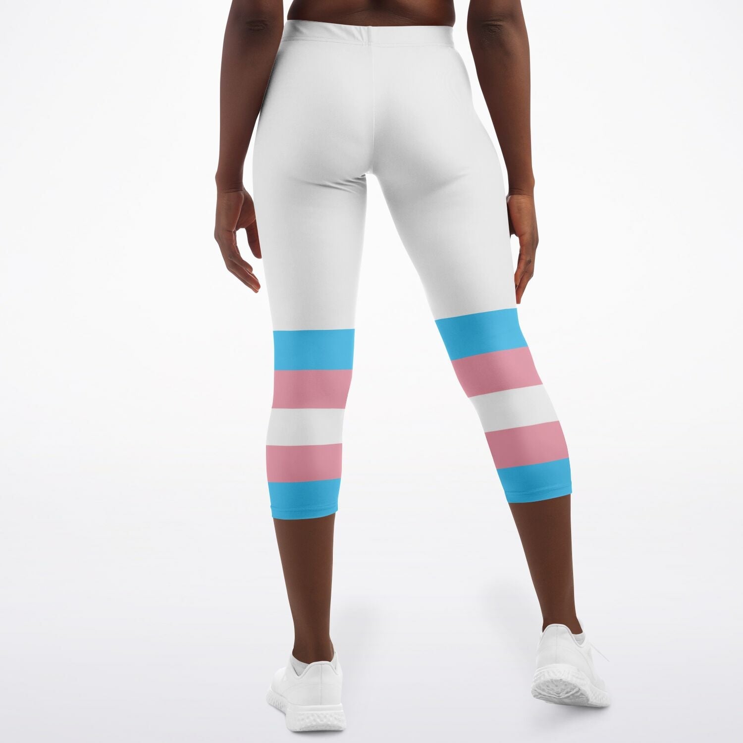 Trans Coloured Trans Pride Ribbon White Breathable Yoga Capri tunnellsCo.