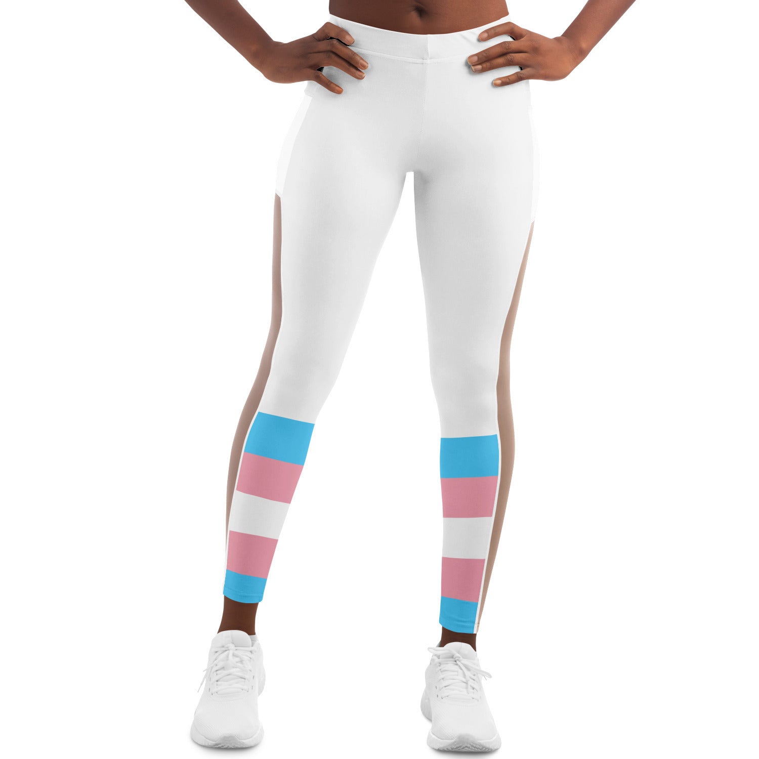 Trans Coloured Trans Pride Ribbon White Pilates Fitness Pants tunnellsCo.