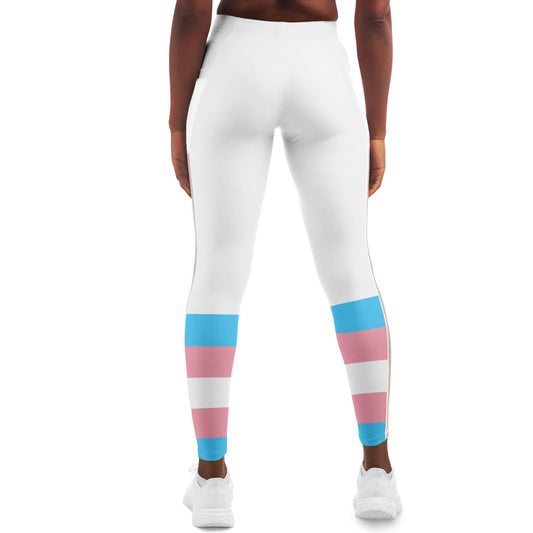 Trans Coloured Trans Pride Ribbon White Pilates Fitness Pants tunnellsCo.