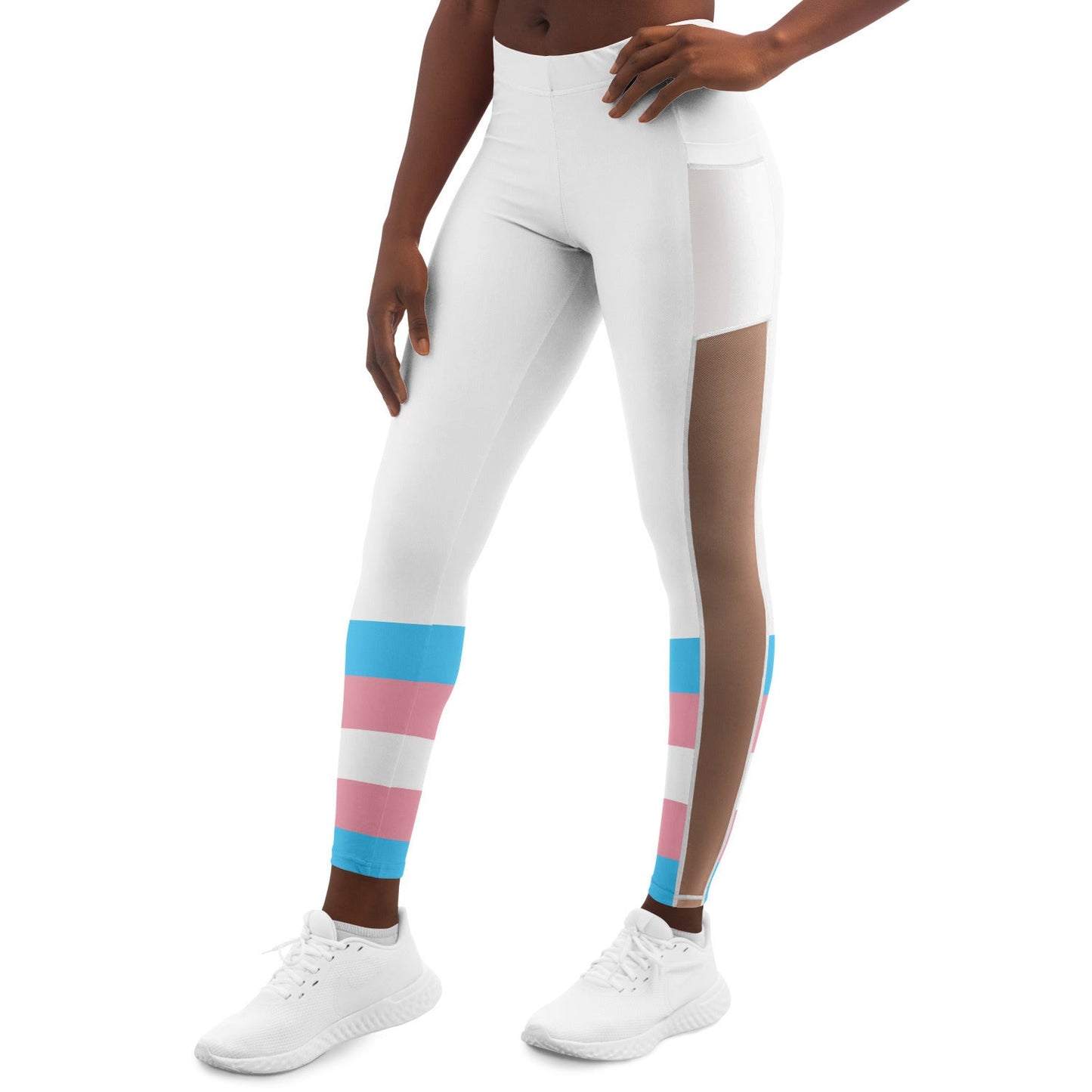 Trans Coloured Trans Pride Ribbon White Pilates Fitness Pants tunnellsCo.