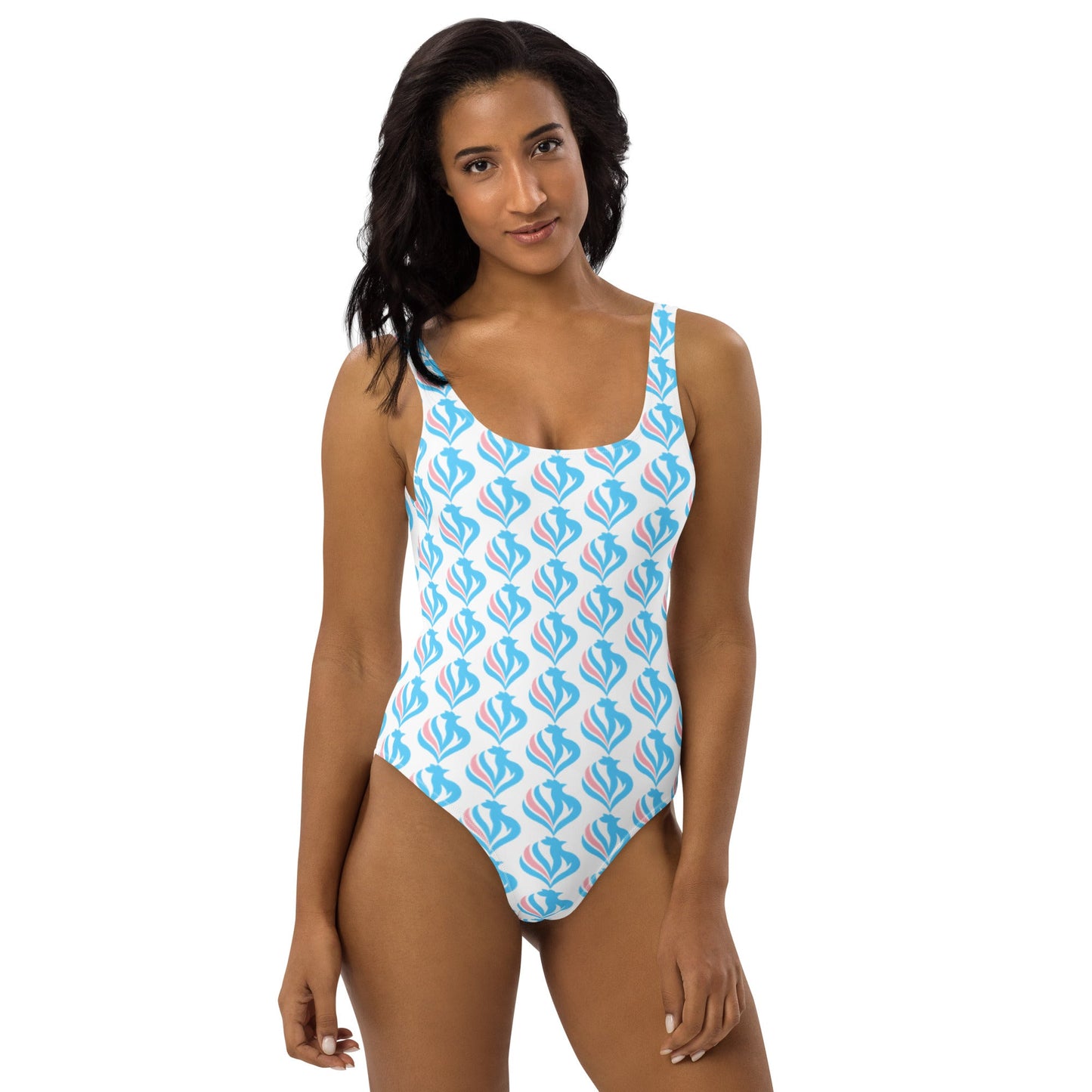 Trans Pride Coloured 'le Coq Transgenre' White Scoop-Back High-Cut Swimsuit tunnellsCo.