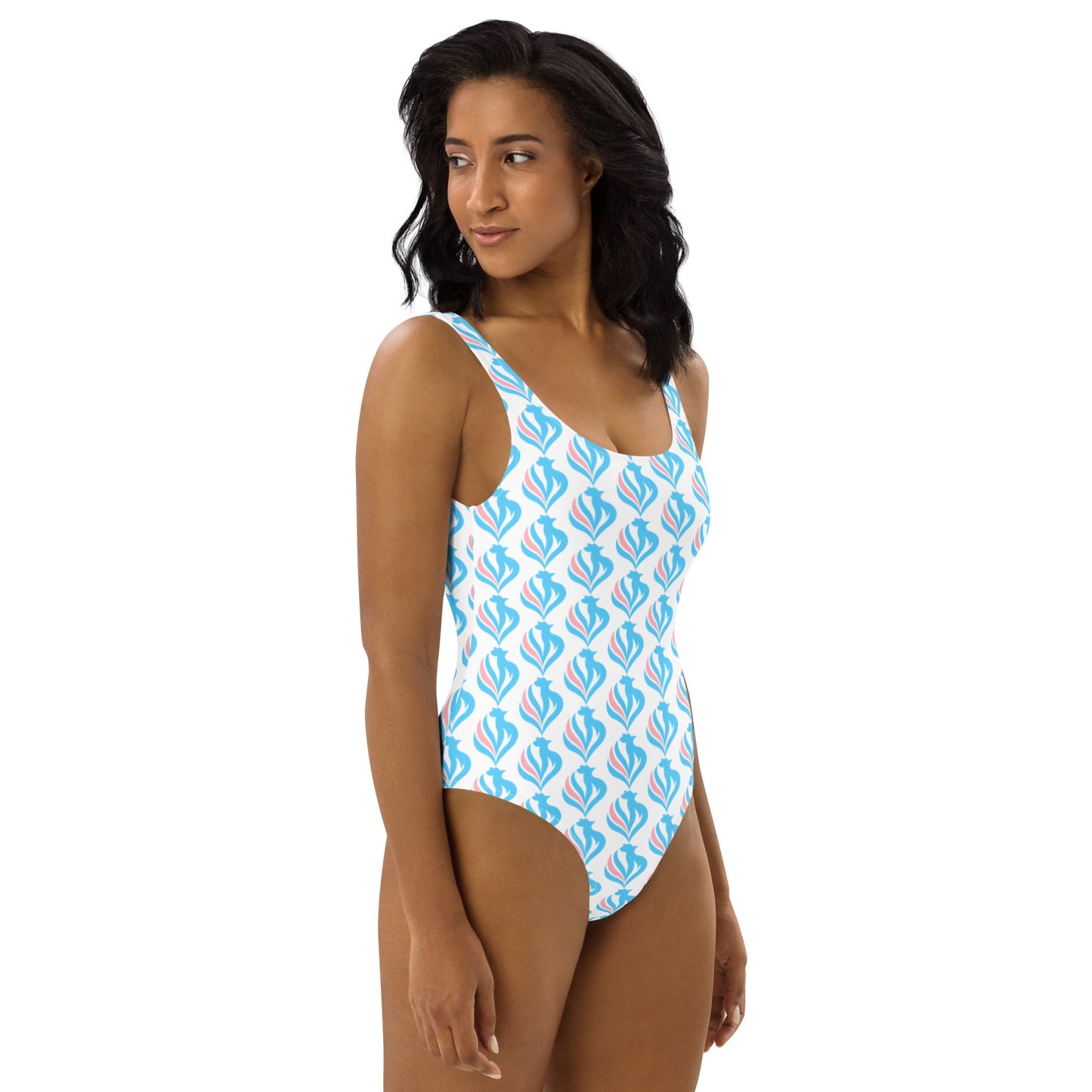 Trans Pride Coloured 'le Coq Transgenre' White Scoop-Back High-Cut Swimsuit tunnellsCo.
