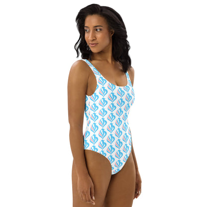 Trans Pride Coloured 'le Coq Transgenre' White Scoop-Back High-Cut Swimsuit tunnellsCo.