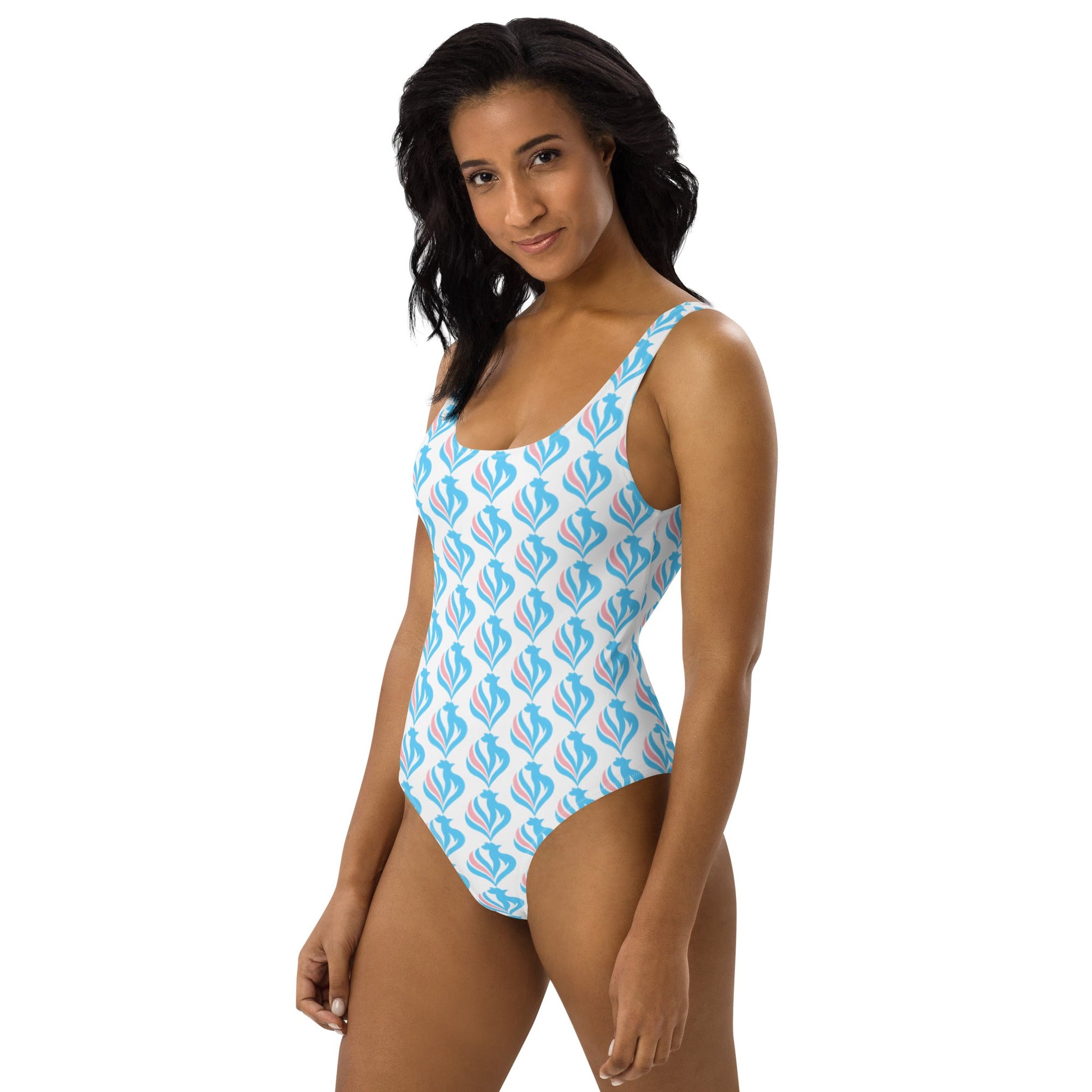 Trans Pride Coloured 'le Coq Transgenre' White Scoop-Back High-Cut Swimsuit tunnellsCo.